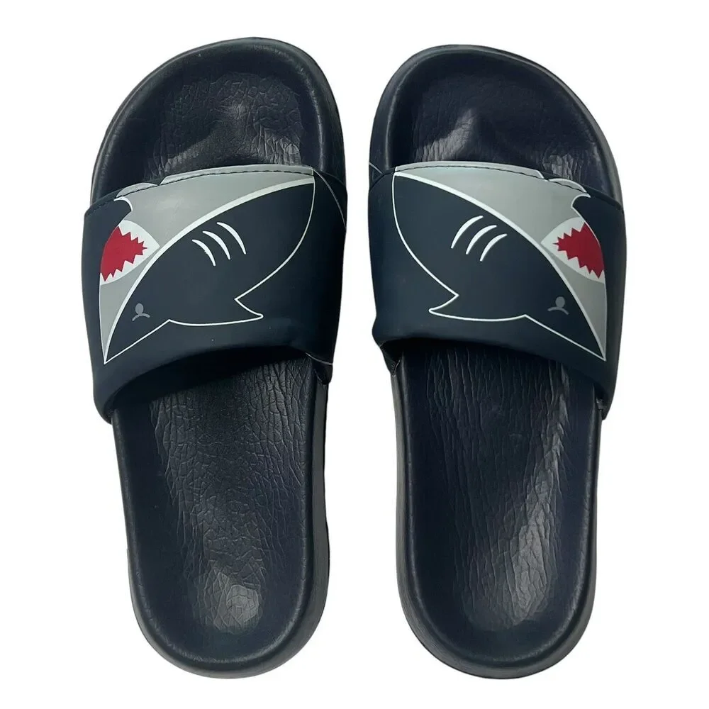 Shark Slides Youth Boys Navy Combo Sandals Summer‎ Pool Shoes Large 1/2